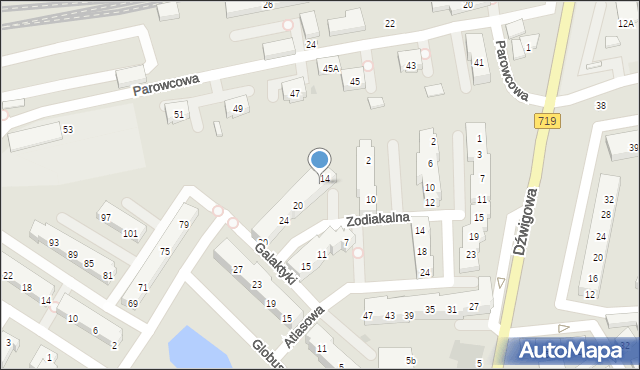 Warszawa, Zodiakalna, 16, mapa Warszawy