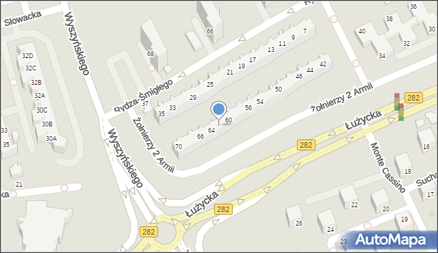 Zielona Góra, Żołnierzy 2 Armii, 62, mapa Zielona Góra