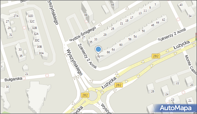 Zielona Góra, Żołnierzy 2 Armii, 70, mapa Zielona Góra