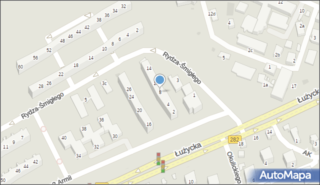 Zielona Góra, Żołnierzy 2 Armii, 8, mapa Zielona Góra