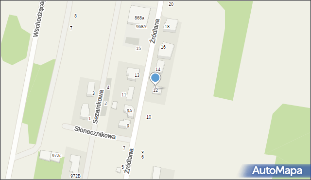 Borzęcin Mały, Źródlana, 12, mapa Borzęcin Mały