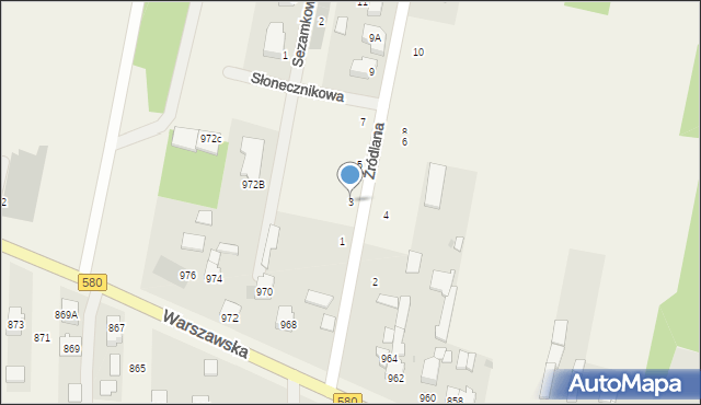 Borzęcin Mały, Źródlana, 3, mapa Borzęcin Mały