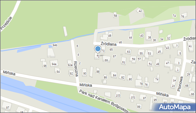 Bydgoszcz, Źródlana, 71, mapa Bydgoszczy