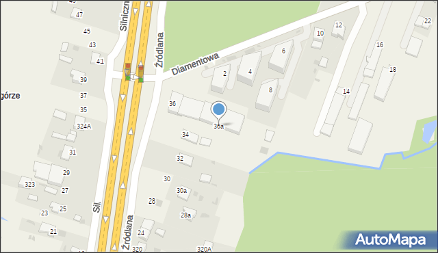 Dąbrowa, Źródlana, 36a, mapa Dąbrowa