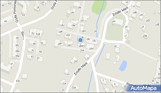 Gdynia, Źródło Marii, 19N, mapa Gdyni