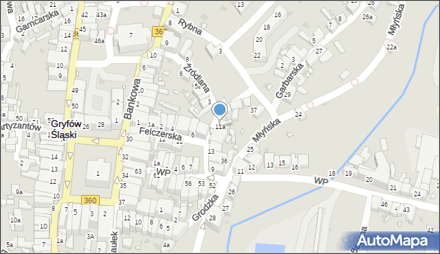 Gryfów Śląski, Źródlana, 11a, mapa Gryfów Śląski