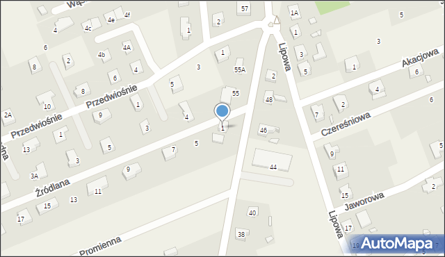 Grzędzice, Źródlana, 1, mapa Grzędzice