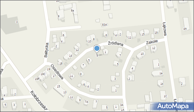 Grzybowo, Źródlana, 3, mapa Grzybowo