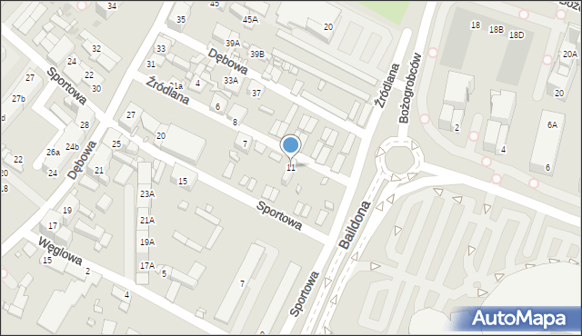 Katowice, Źródlana, 11, mapa Katowic