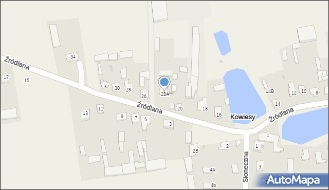 Kowiesy, Źródlana, 22A, mapa Kowiesy