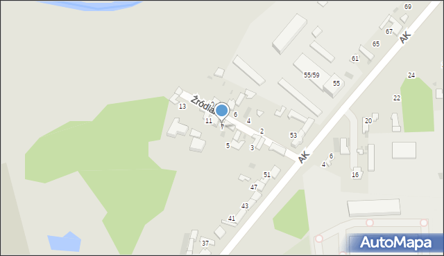 Łask, Źródlana, 7, mapa Łask