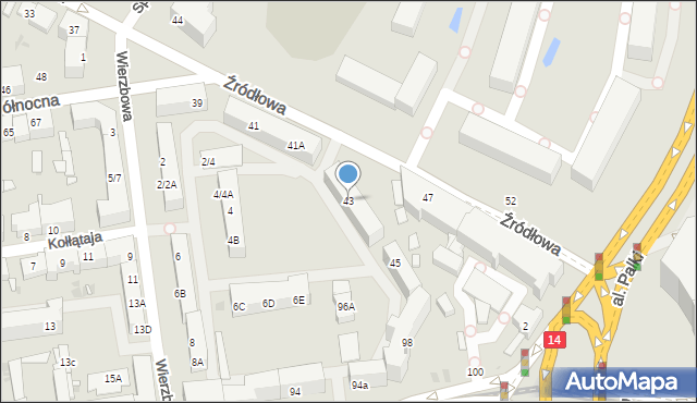 Łódź, Źródłowa, 43, mapa Łodzi