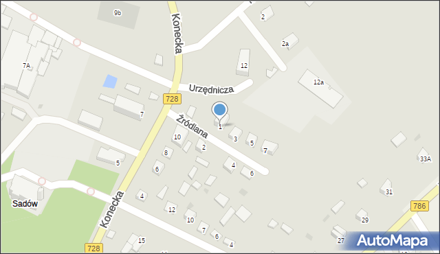 Łopuszno, Źródlana, 1, mapa Łopuszno