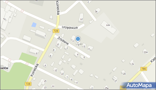 Łopuszno, Źródlana, 3, mapa Łopuszno