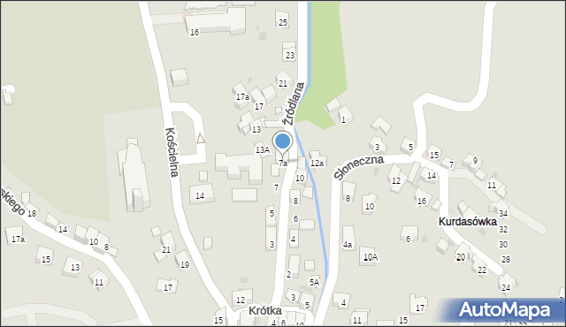 Maków Podhalański, Źródlana, 7a, mapa Maków Podhalański