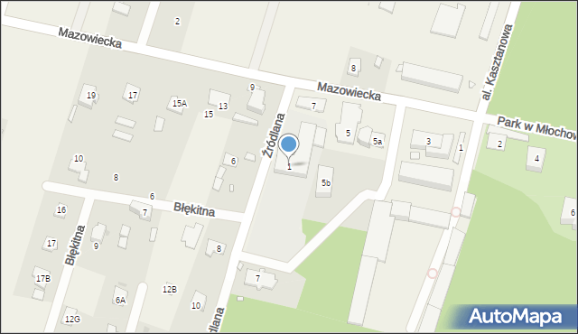 Młochów, Źródlana, 1, mapa Młochów