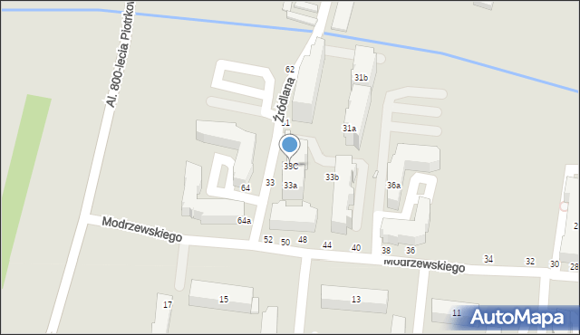 Piotrków Trybunalski, Źródlana, 33C, mapa Piotrków Trybunalski