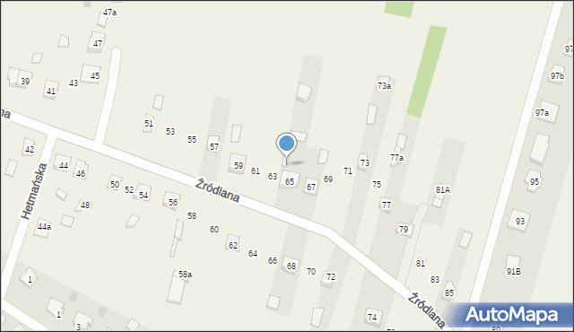 Podzamcze, Źródlana, 65a, mapa Podzamcze