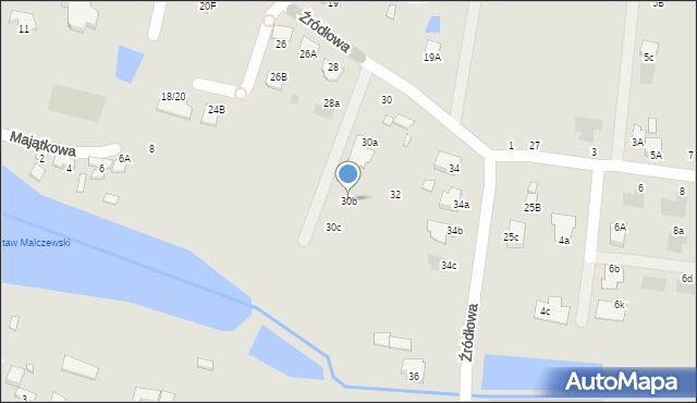 Radom, Źródłowa, 30b, mapa Radomia