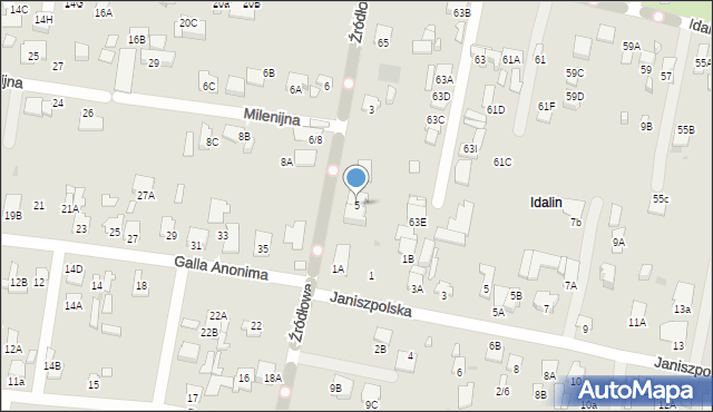 Radom, Źródłowa, 5, mapa Radomia