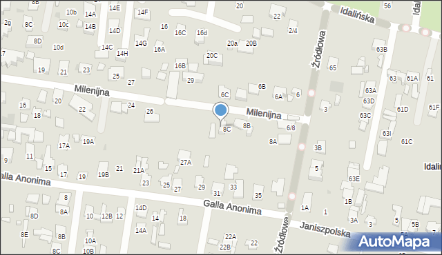 Radom, Źródłowa, 8D, mapa Radomia