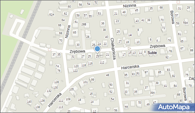 Tychy, Zrębowa, 23, mapa Tychów