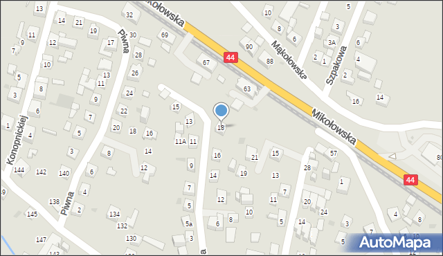Tychy, Źródlana, 18, mapa Tychów