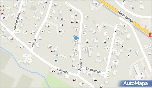 Tychy, Źródlana, 5, mapa Tychów