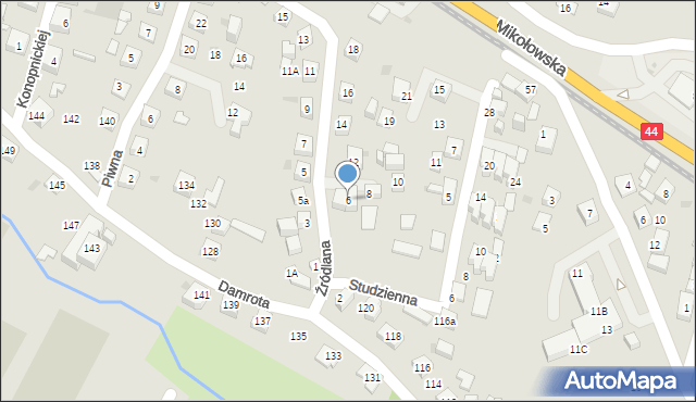 Tychy, Źródlana, 6, mapa Tychów