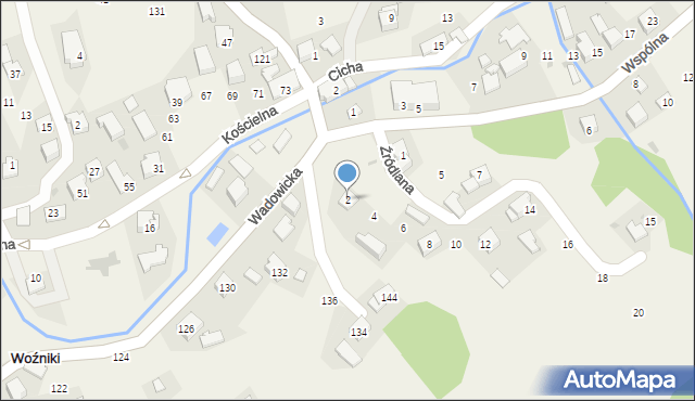 Woźniki, Źródlana, 2, mapa Woźniki