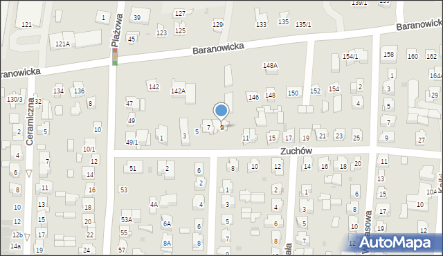 Białystok, Zuchów, 9, mapa Białegostoku