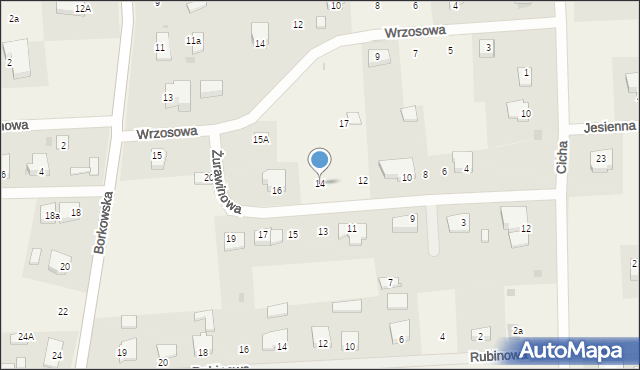 Grzybowo, Żurawinowa, 14, mapa Grzybowo