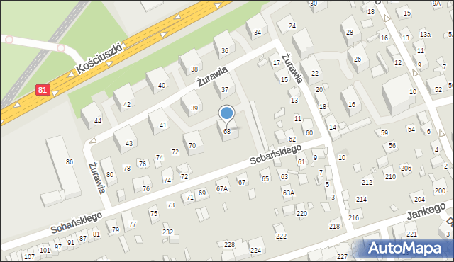 Katowice, Żurawia, 68, mapa Katowic