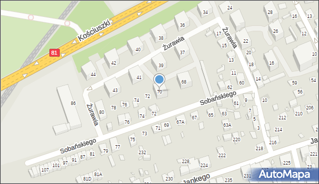 Katowice, Żurawia, 70, mapa Katowic