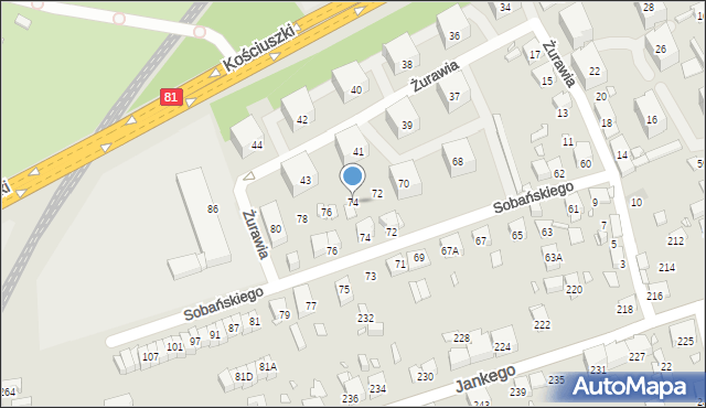 Katowice, Żurawia, 74, mapa Katowic