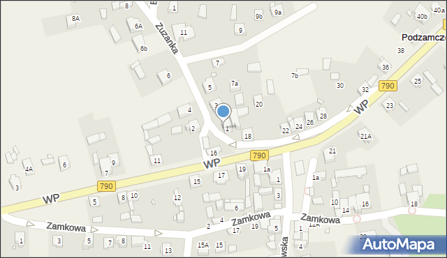 Podzamcze, Zuzanka, 1A, mapa Podzamcze