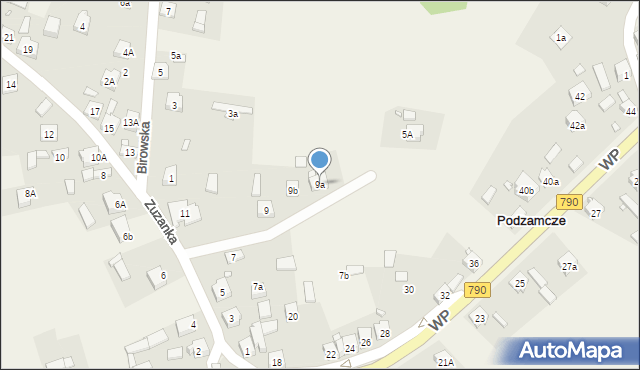 Podzamcze, Zuzanka, 9a, mapa Podzamcze