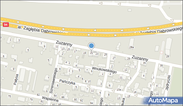 Sosnowiec, Zuzanny, 21, mapa Sosnowca