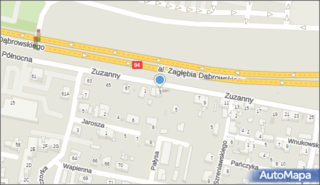 Sosnowiec, Zuzanny, 3, mapa Sosnowca