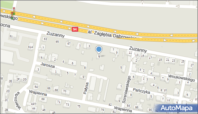 Sosnowiec, Zuzanny, 5, mapa Sosnowca