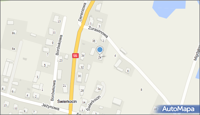 Świerkocin, Żurawinowa, 2a, mapa Świerkocin