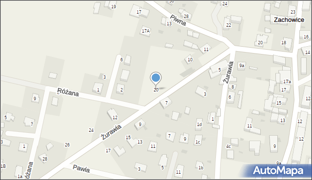 Zachowice, Żurawia, 20, mapa Zachowice