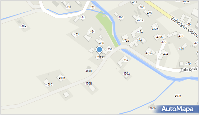 Zubrzyca Górna, Zubrzyca Górna, 458A, mapa Zubrzyca Górna