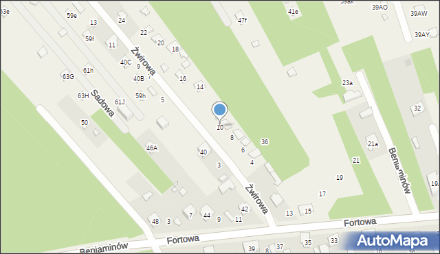 Beniaminów, Żwirowa, 10, mapa Beniaminów