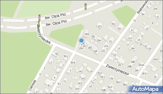 Białystok, Zwierzyniecka, 25B, mapa Białegostoku