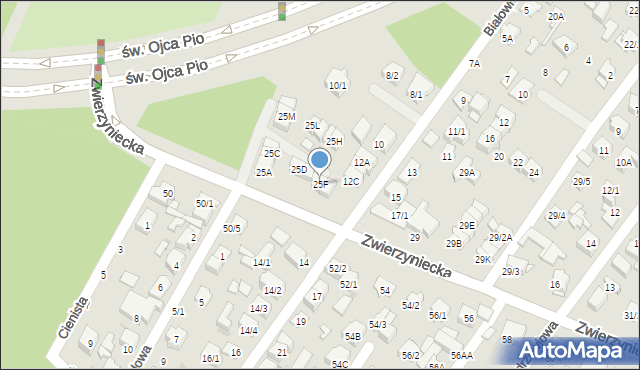 Białystok, Zwierzyniecka, 25F, mapa Białegostoku