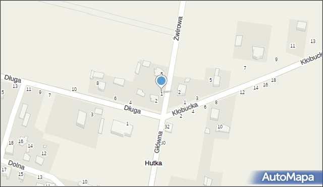 Hutka, Żwirowa, 1, mapa Hutka