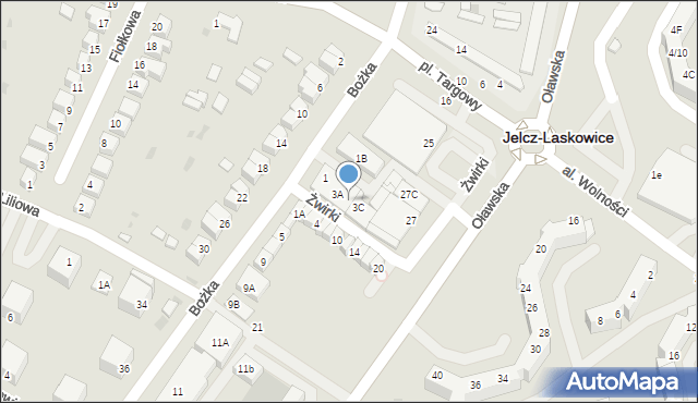 Jelcz-Laskowice, Żwirki Franciszka, kpt. pil., 3B, mapa Jelcz-Laskowice