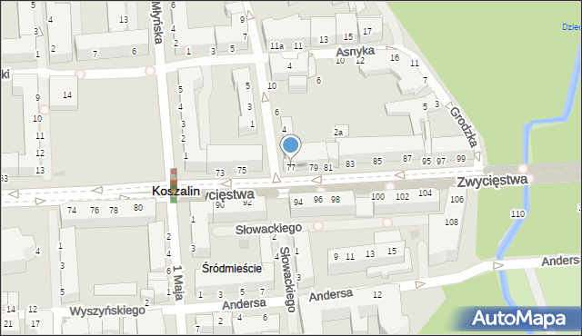 Koszalin, Zwycięstwa, 77, mapa Koszalina