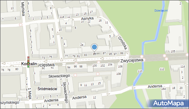 Koszalin, Zwycięstwa, 85, mapa Koszalina